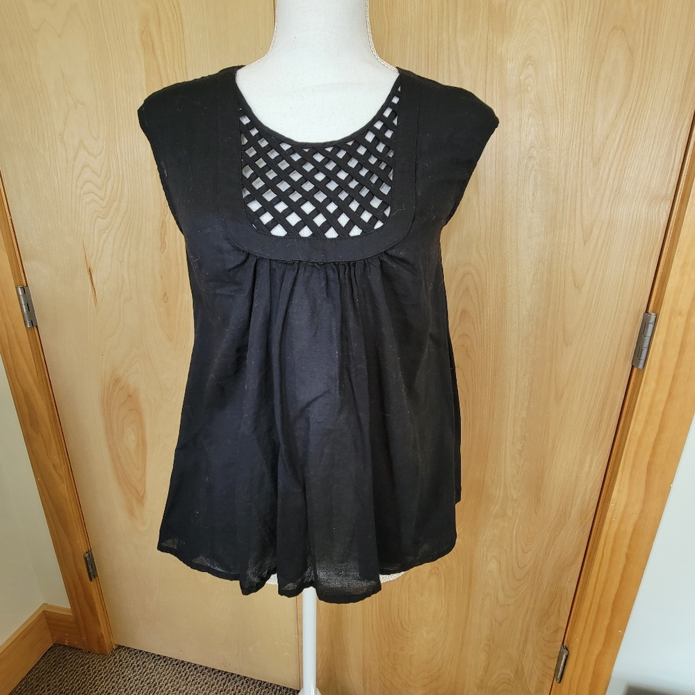 Anthropologie HD in Paris Lattice Pane Tank Top in Black, Size XS.